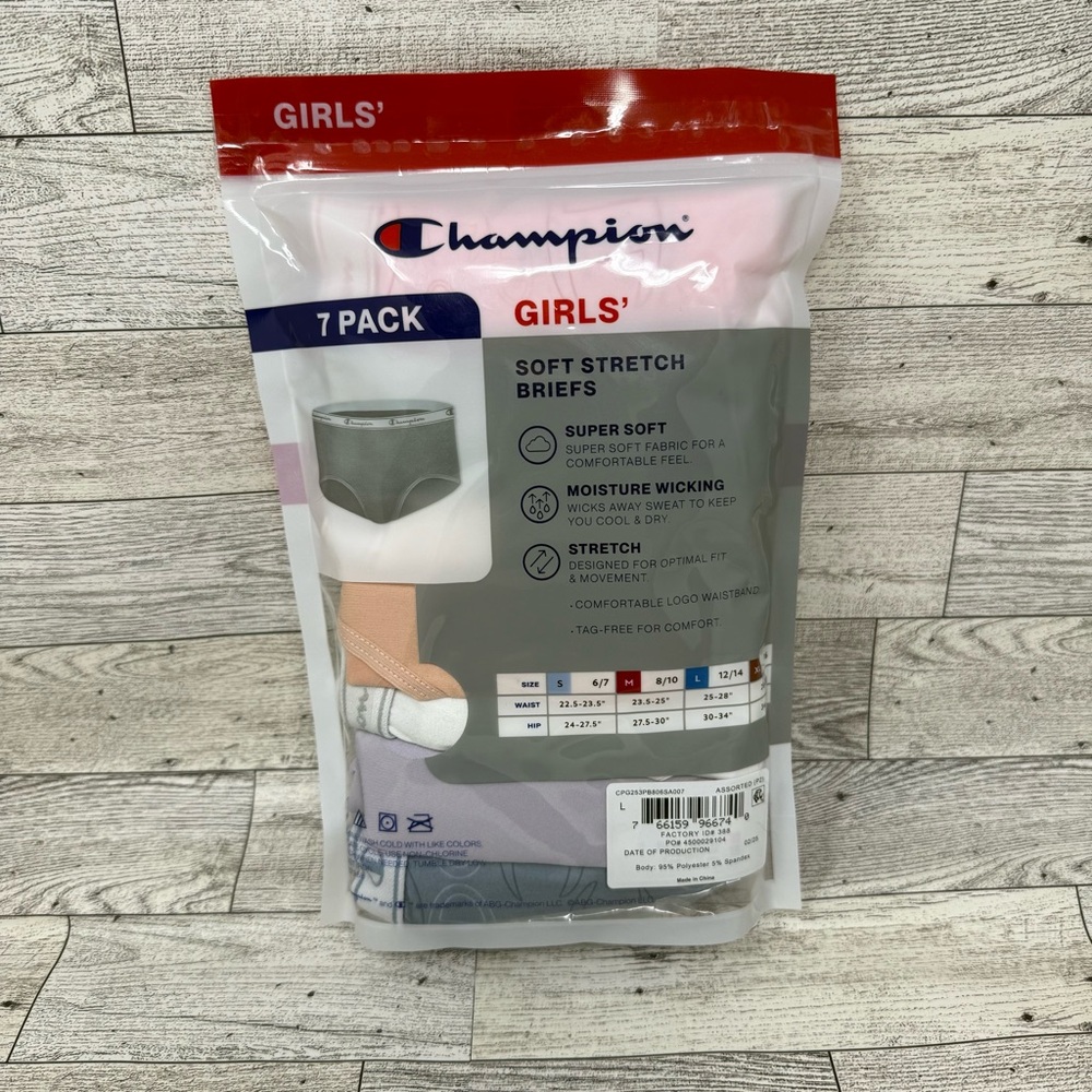 NIP-7 Pack Champion Briefs For Girls Size Large 12-14 New Tagless Multi-Color - Picture 3 of 4
